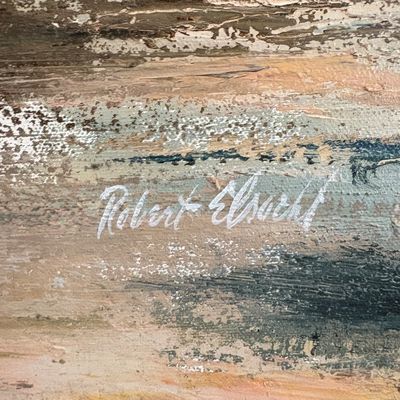 Close-up detail of an artist's signature, "Robert Elsocht," on a textured oil painting.