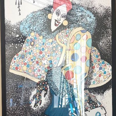Framed vintage poster for the Sausalito Woman's Club, featuring a colorful, stylized illustration by artist Nick Cann.