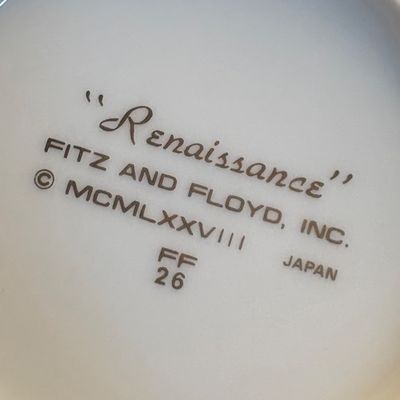 Maker's mark on the underside of a Fitz and Floyd "Renaissance" pattern ceramic piece, dated MCMLXXVIII (1978) and made in...