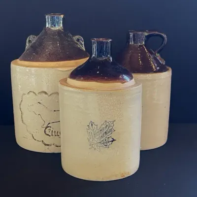 Vintage Stoneware Moonshine Jugs, Set Of 3