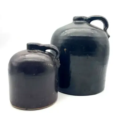 Two Vintage Dark Brown Stoneware Jugs