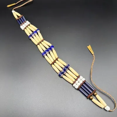 Native American Hair Pipe Bone Choker Necklace 