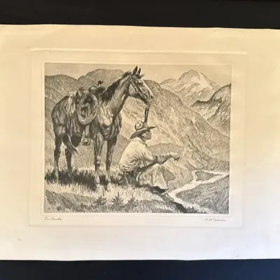 Vintage R.H. Palenske Unframed Etching Reproduced in Talio-Chrome Titled “Our Country”
