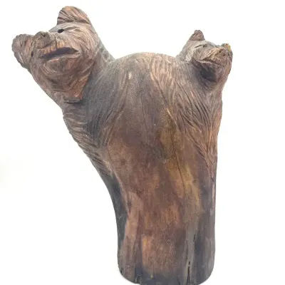Hand-Carved Wooden Bear Sculpture