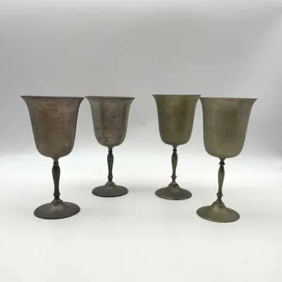 Set Of 4 Vintage Leonard EPNS Silver Plate Stemware Wine Glasses Goblets