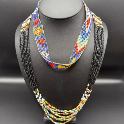 2 Southwestern Style Glass Beads Eternity Style And Long Multi Colored Indian Design Necklace 