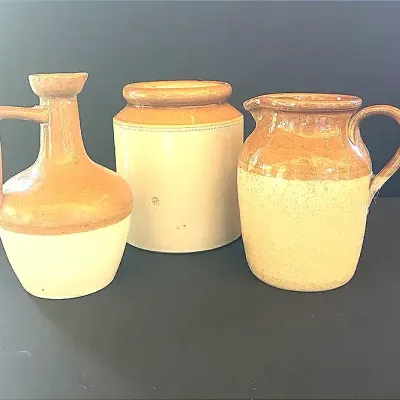 Vintage Salt-Glazed Stoneware Pottery Pieces - See Condition In Photos