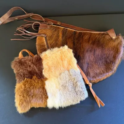 Vintage Brindle Cowhide And Rabbit Fur Purses