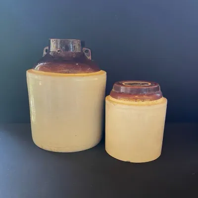 Vintage Stoneware/ Pottery Preserving Crocks , Set Of 2