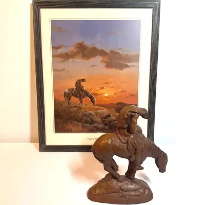 “End Of The Trail” Framed Print by Marianne Caroselli, Red Mill Mfg. "End of The Trail" Sculpture 