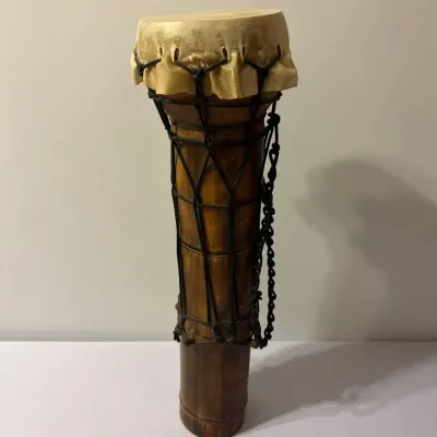 Vintage Hand-Carved African Bamboo or Wood Percussion Djembe Drum