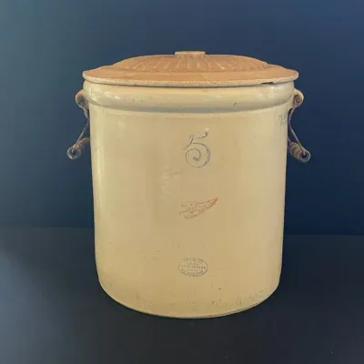 Vintage Red Wing 5 Gallon Crock W Bail Handles, Union Stoneware Co.
