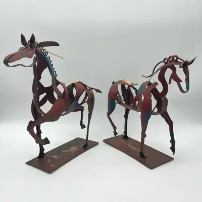 Pair Of Handcrafted Metal Horse Sculptures