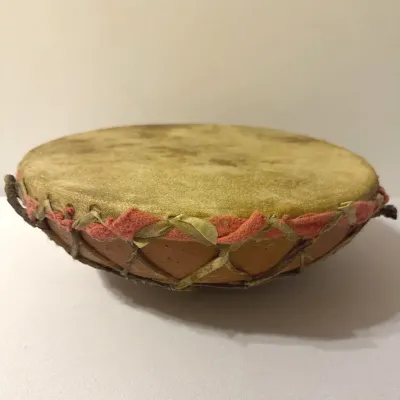 Handmade 12” Leather Drum With Terra Cotta Base