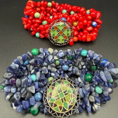 Sterling Silver Carolyn Pollack Relios Sterling Silver Inlay Medallion Multi-Stone Stretch Bracelets