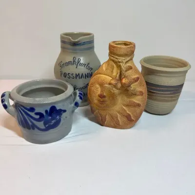 Vintage Salt-Glazed Stoneware Handled Crock, Handarbeit German Salt Glazed Pitcher, Terracotta Vase