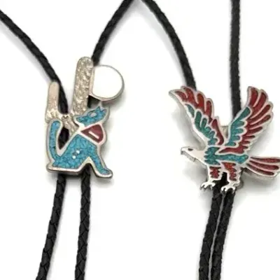 Vintage Southwestern Bolo Necklaces Eagle And Coyote Howling At The Moon