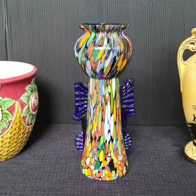 1930s Czech Blue Spatter Vase & More (WH4)