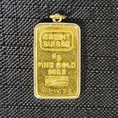 Credit Suisse 5 g. Fine Gold 999.9 Bar Pendant, 14K Frame (WH4)