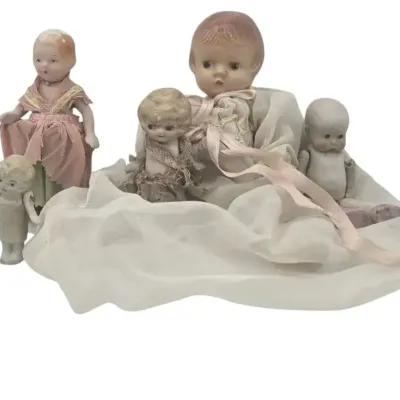 5 Vintage/Antique Japanese Bisque Jointed Dolls