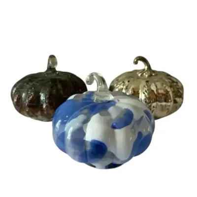  3 Colorful Glass Pumpkins (5”- 5.5”diameter )