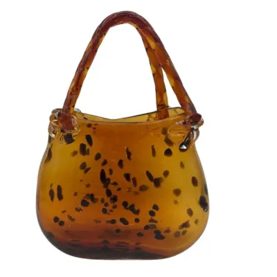 Murano Style Leopard Print Glass Purse/Vase 