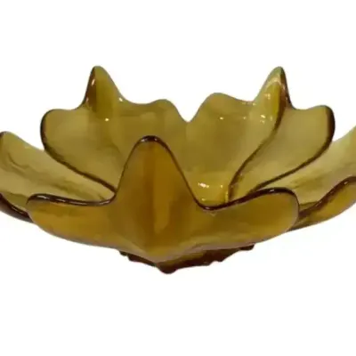 Stunning Viking Glass Amber Lotus Flower Bowl 13” Diameter 