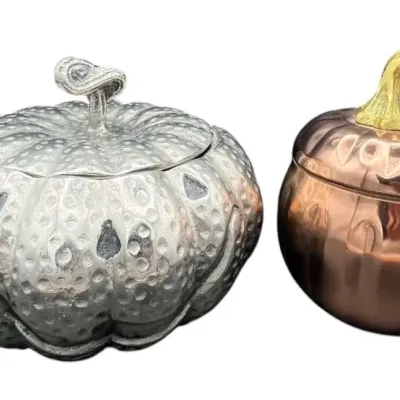 2 Metal Pumpkin Lidded Containers
