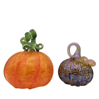 Two Handblown Glass Pumpkins 