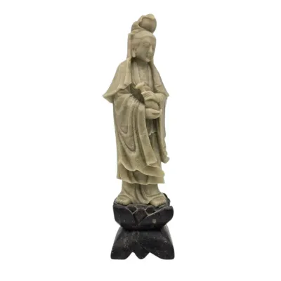Vintage Hand Carved Soapstone Figurine Of Guanyin