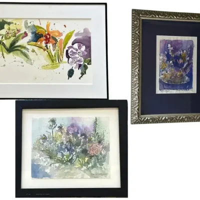 Linda Lee Foster Paul -3 Paintings (Hybrid Orchids-Hawaii, Iris Study #1, Garden Of Iris I)
