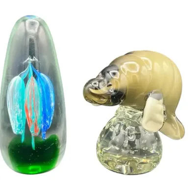 Blown Glass Art Pieces Paper Weight and Manatee