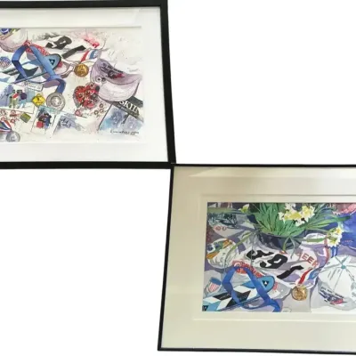 2 Linda Lee Foster Paul  Paintings (My Skiing Memories II & My Daughters Ski Memories #3)