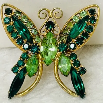 Vintage Green Stone Butterfly Brooch