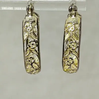 Sterling Silver Floral Carved Earrings