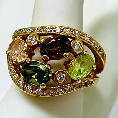 Sterling Silver Gold-Tone Multi-Colored Stone Cocktail Ring