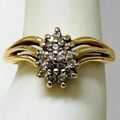 14K Gold Diamond Cluster Ring