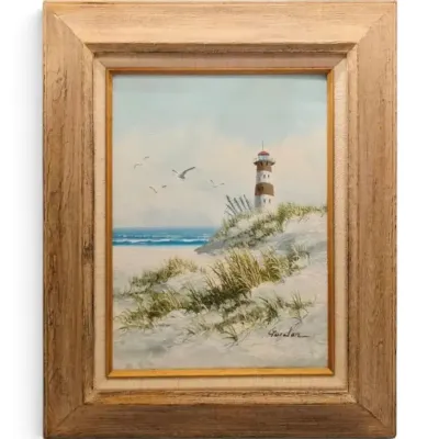 Framed Lighthouse Oil Painting by Gordon (19.75" X 23.75")