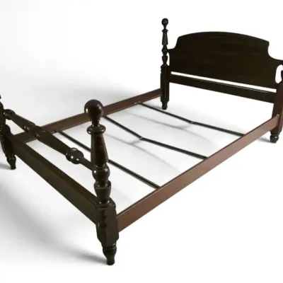 Vintage Dark Wooden Queen-Sized Poster Bed Frame