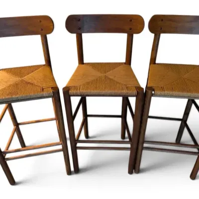 Three Wooden Rush Seat Barstools 