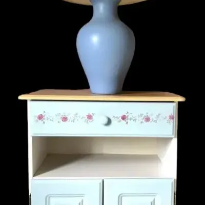 Shabby Chic Wooden Side Cabinet & Lamp