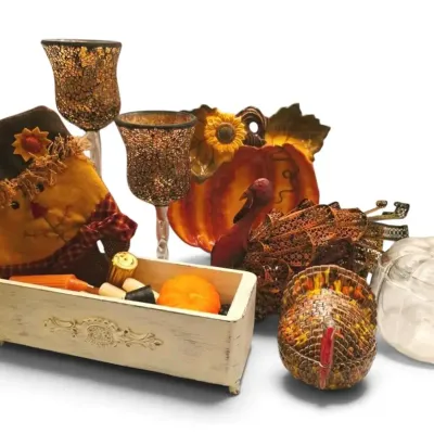 Autumn Decor - Pumpkin Candy Dish, Metal Turkey, Candles, & More
