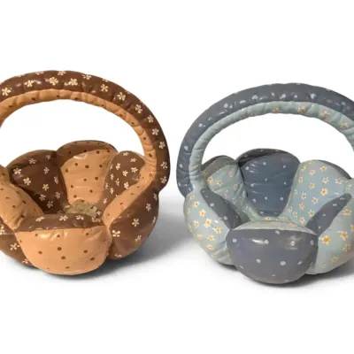 Two Puffy Ceramic Baskets w/ Floral Daisy Pattern 