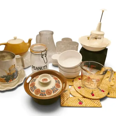 Vintage Kitchen - Recipe Box, Chopper, Trivets, Glassware, & More