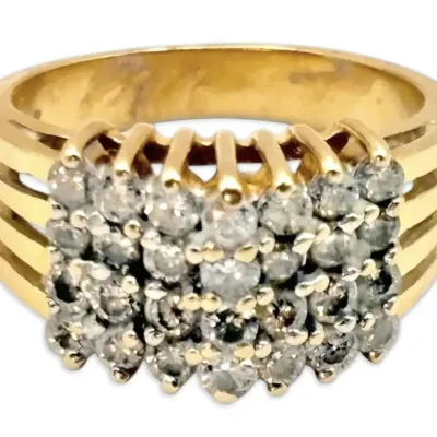 14k Gold & Diamond Cluster Cocktail Ring - Size 6 (6.37g)
