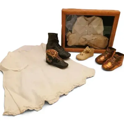 Antique Baby Dress, Shoes, & Shadow Box