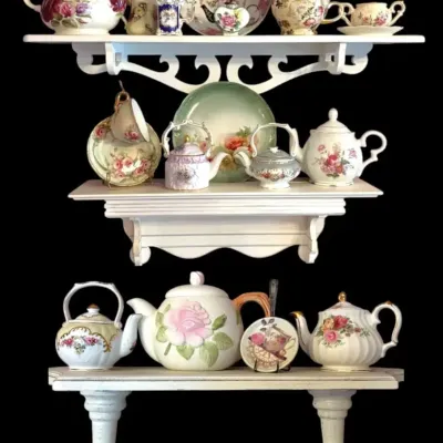 Floral Porcelain Teacups, Teapots, & Saucers