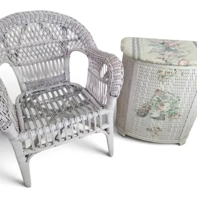 Lavender Wicker Chair & Hamper