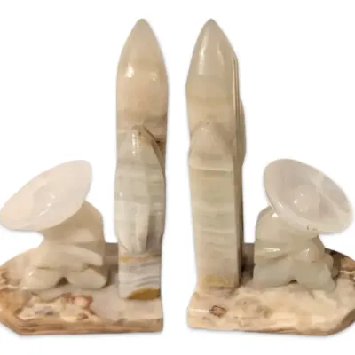 Carved Onyx Mexican Siesta Bookends 