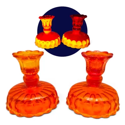 Vintage Amberina Scalloped Glass Candleholders